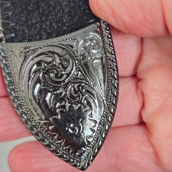 Vintage Western Bling Belt Women\'s Sm Black Leather Faux Marcasite Bead Cowgirl main image 8